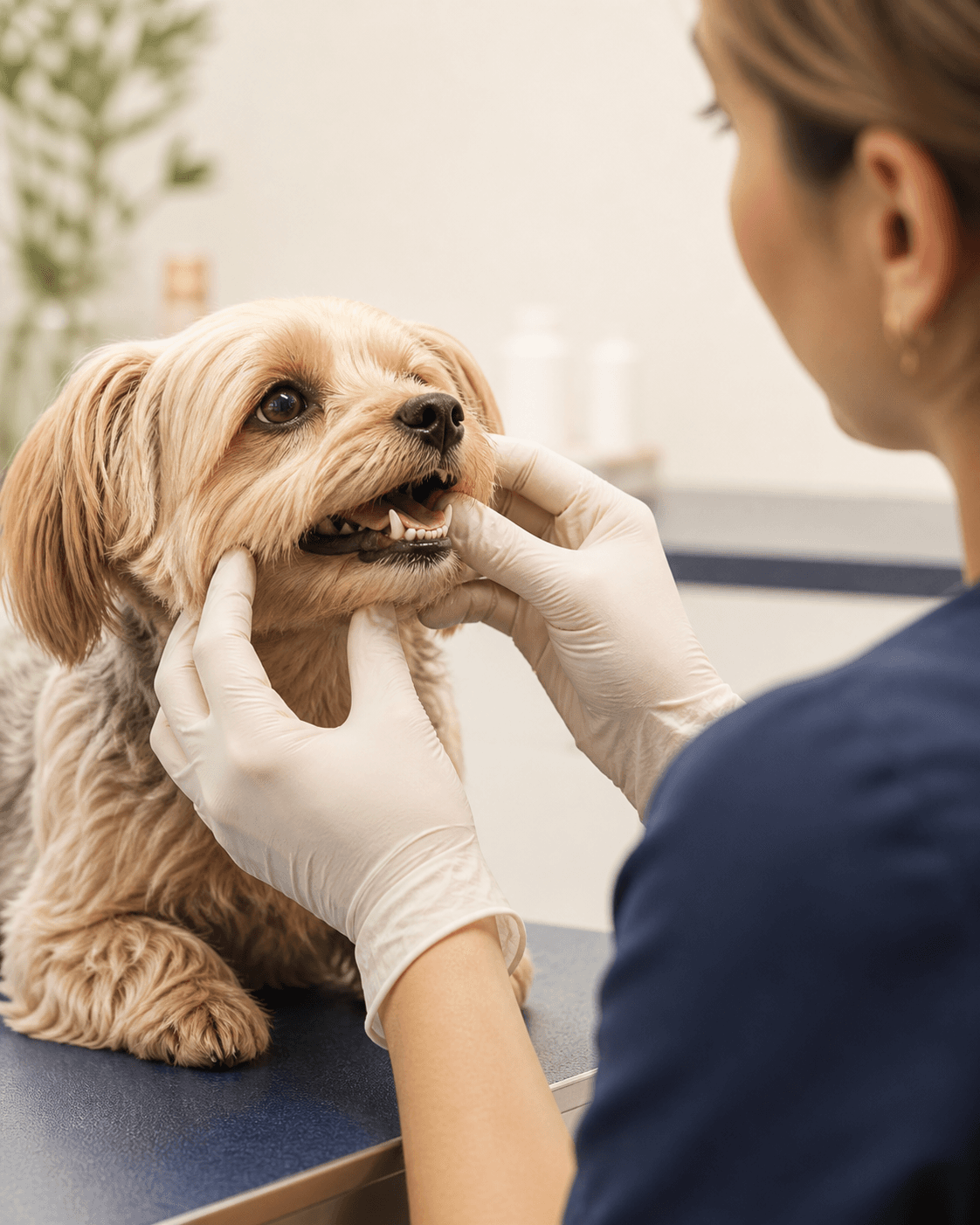 Veterinary dental exam for a small dog