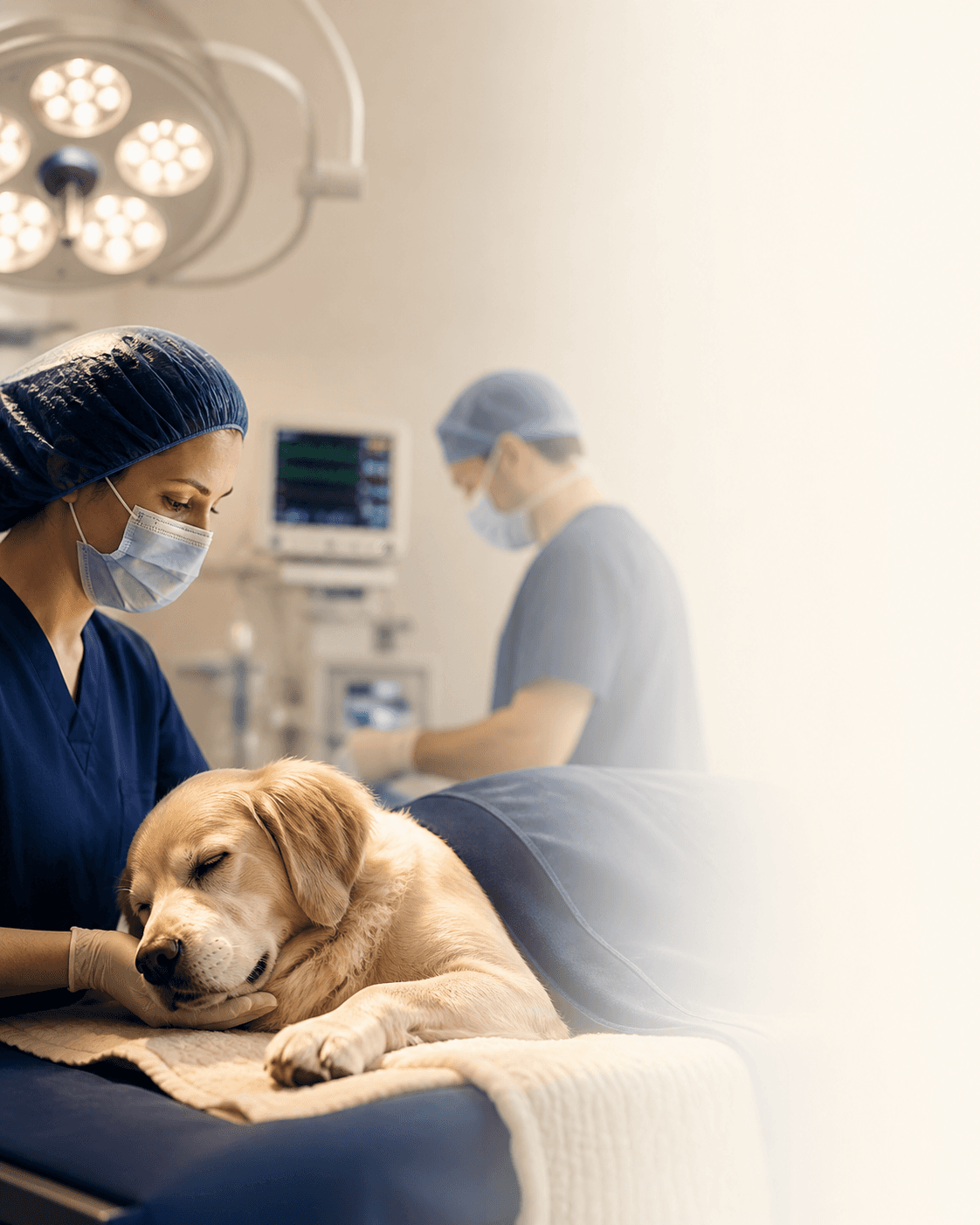 Veterinary team monitoring a dog during surgical care